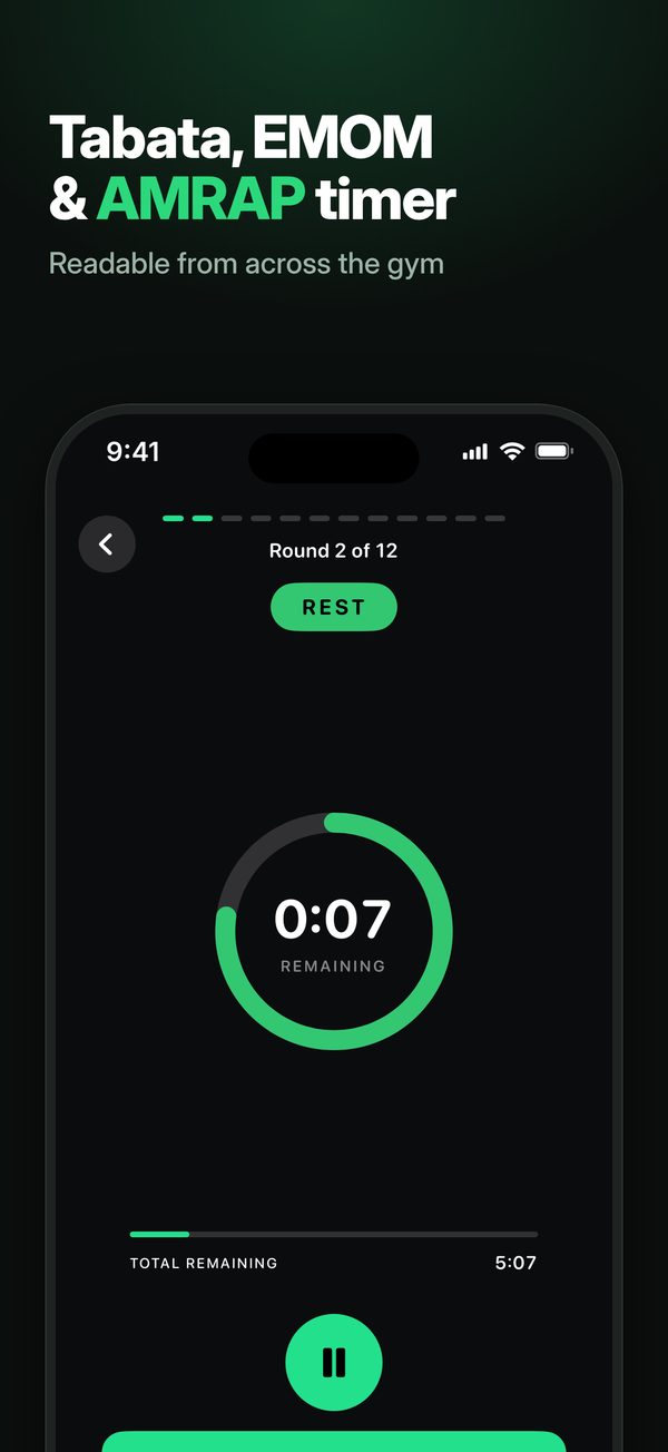 Gym Timer Pro running a Tabata timer with a large full-screen ring