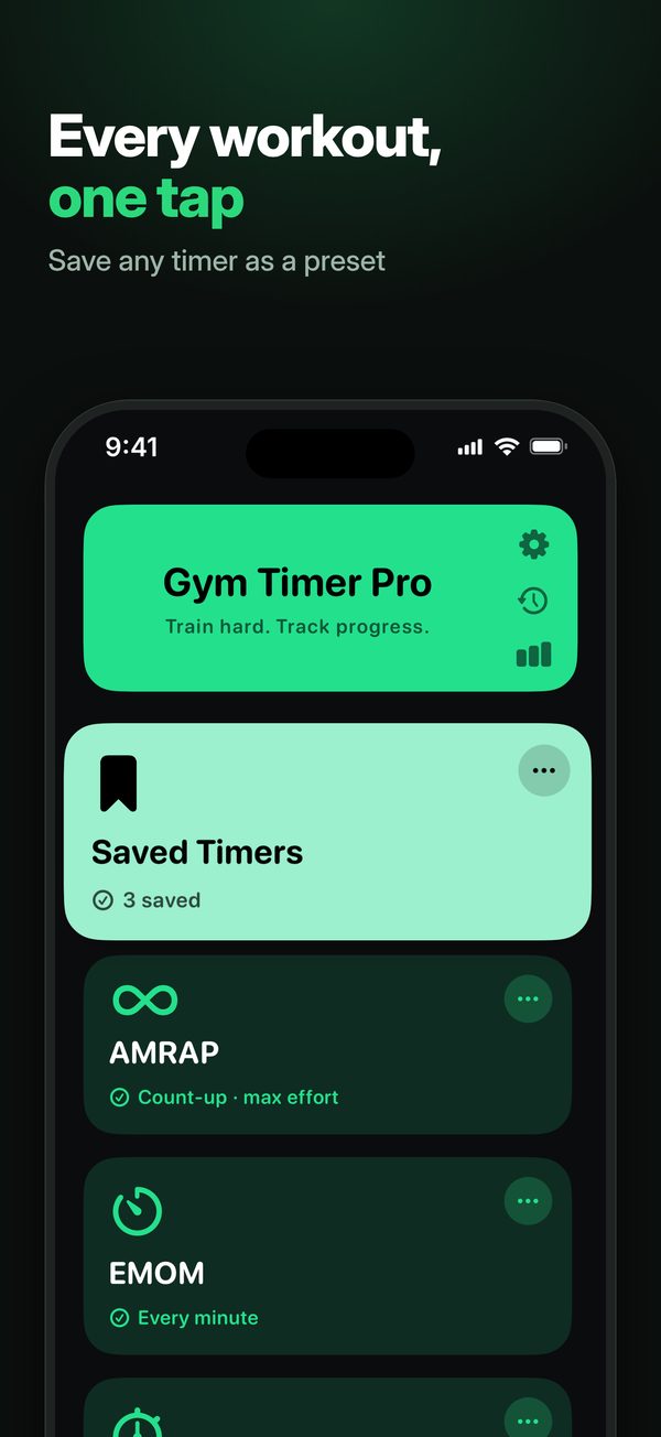 Home screen with saved timers